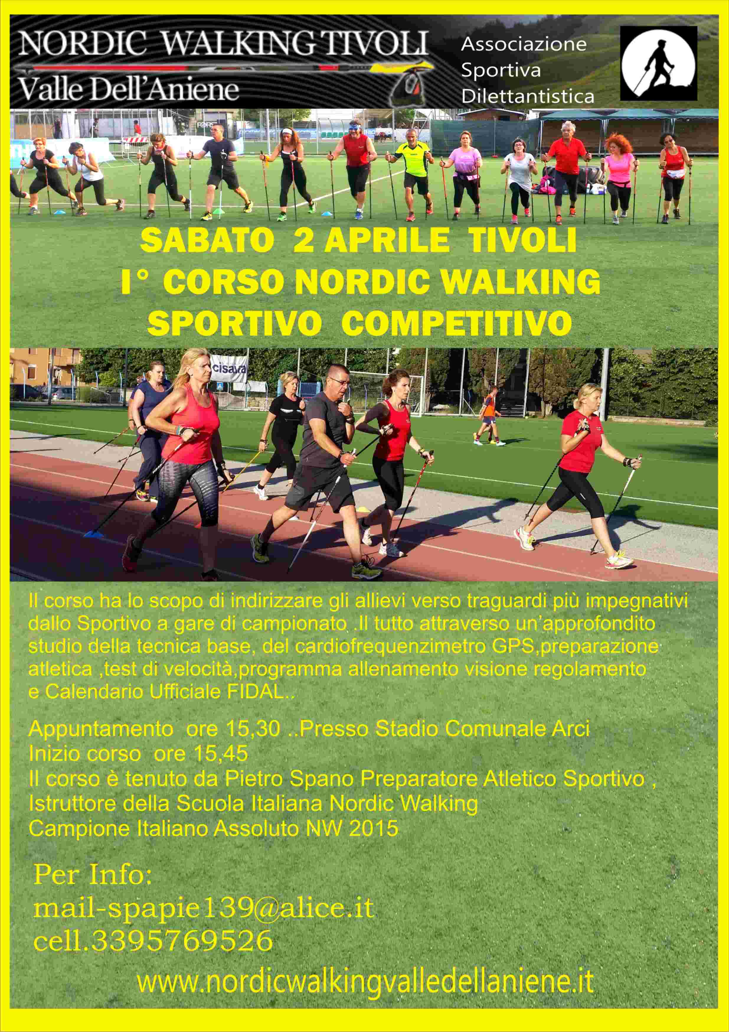 SABATO 2 APRILE TIVOLI “”1° CORSO NORDIC WALKING SPORTIVO COMPETITIVO””